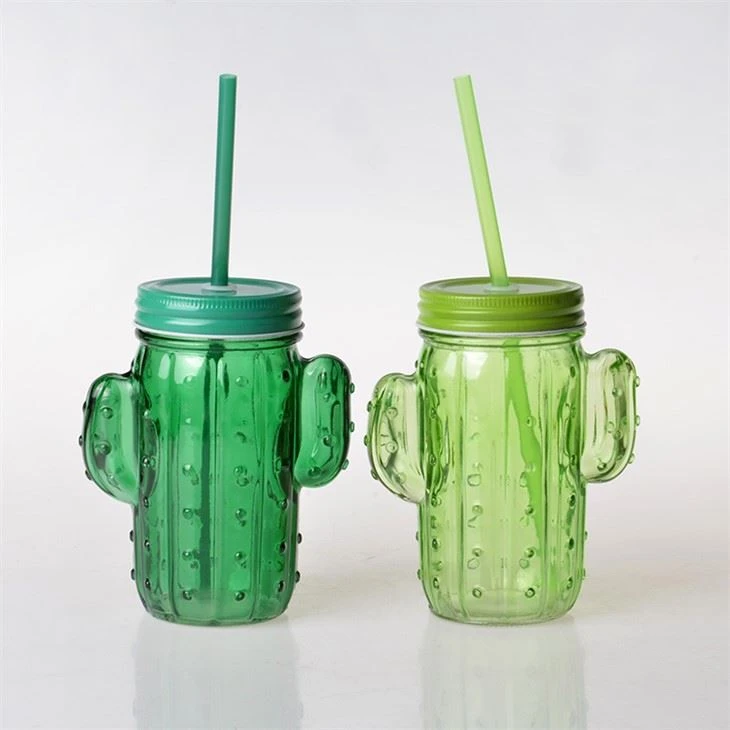 Drinking Jar Glasses With Lid Glass Cactus Jar