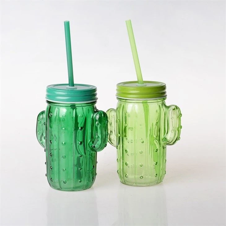 Drinking Jar Glasses With Lid Glass Cactus Jar