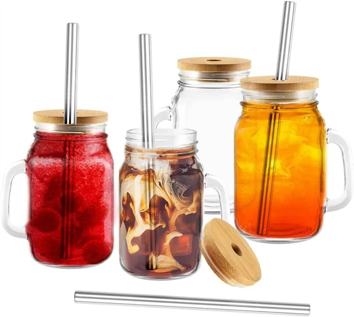 Glass Mason Drinking Jar With Sraw