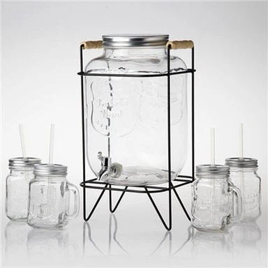 Glass Mason Jar vandens dozatorius su stovu