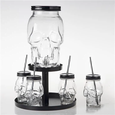 Stiklinis kaukolės gėrimų dozatorius su „Mason Jar“.