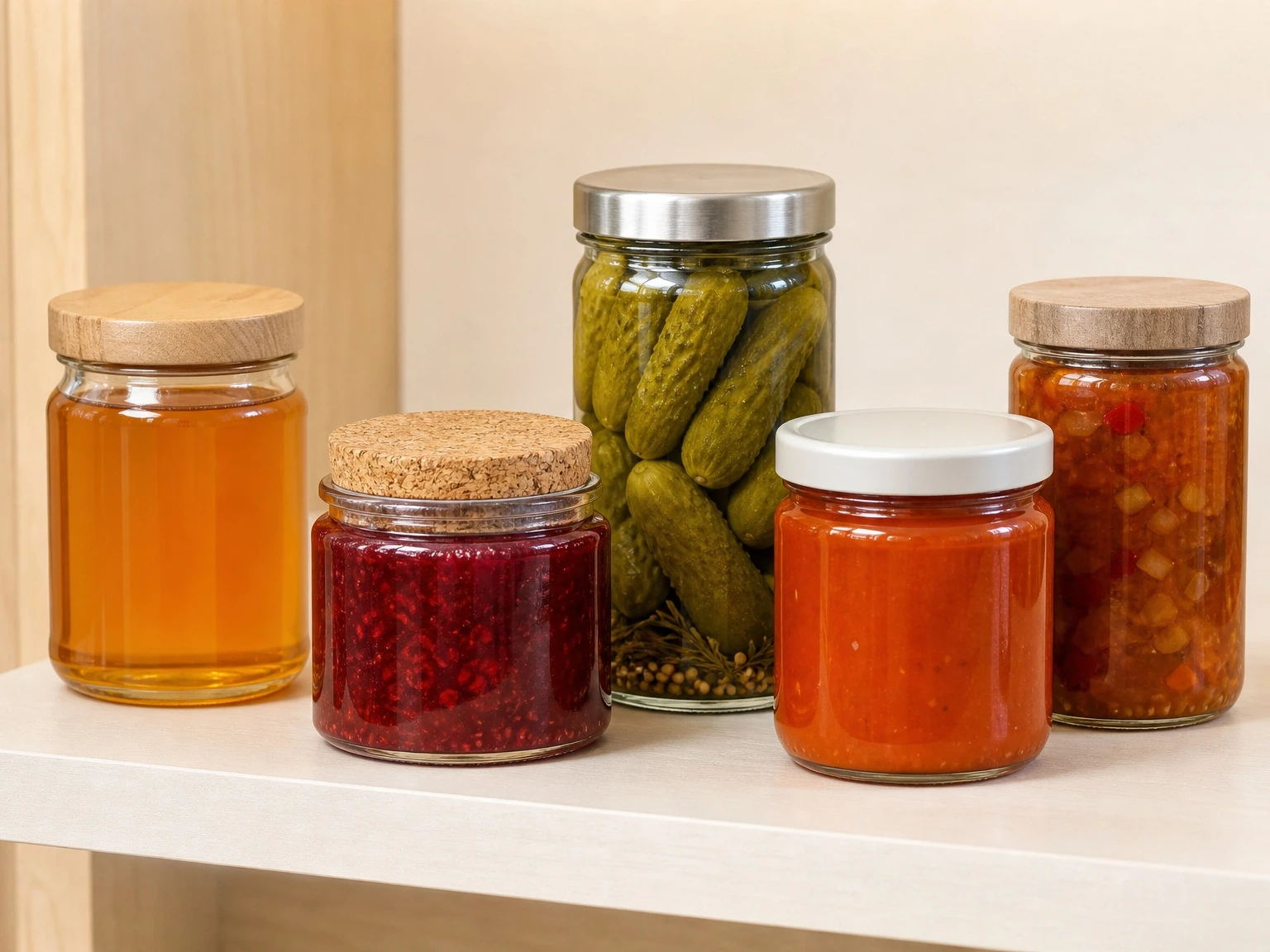 Glass jars for honey, jam, brine and pickles Glass jars for honey, jam, brine and pickles