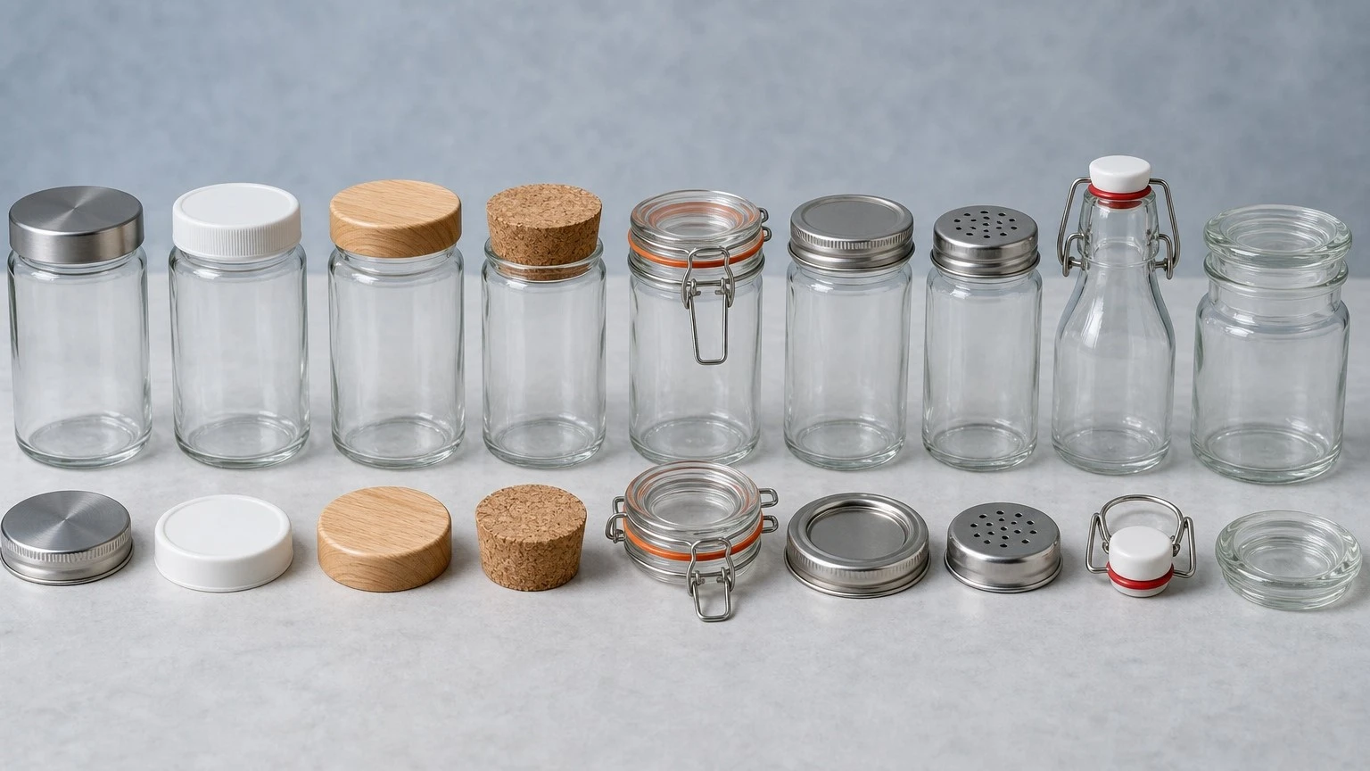 Glass jar closures: lids, gaskets, shaker tops and flip-top caps Glass jar closures: lids, gaskets, shaker tops and flip-top caps