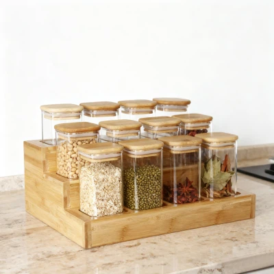 12 dalių kvadratinių stiklinių indelių rinkinys