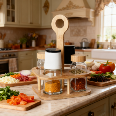 4-stiklainių prieskonių rinkinys su mišriu dangteliu